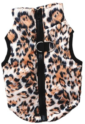 siduytin El Abrigo con arnés para Perros Seguro y Elegante es Ropa de Invierno Acolchada para Perros pequeños y Gatos, cálida y cómoda para Paseos en Invierno, Estampado de Leopardo, S