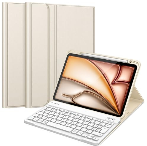 FINTIE Clavier pour iPad Air 11 Pouces M4/M3/M2 (2026/2025/2024) et iPad Air 5/4 10.9” (2022/2020), Clavier AZERTY sans Fil, Housse Multipositions avec Rangement de Stylet, Lumière Stellaire