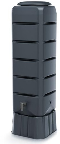 Regentonne Regenwassertank Standard eckig Komplett-Set mit 120 Liter Volumen in der Farbe anthrazit ist aus UV- und witterungsbeständigem Material mit kindersicherem Deckel