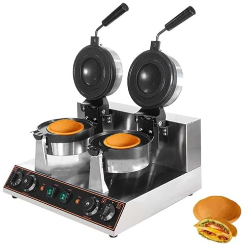 GAENZA Macchina Elettrica per Cialde di Hamburger, Pressa Commerciale per Hamburger, Pressa per Gelato, Piastre Antiaderenti, Controllo del Tempo E della Temperatura,01
