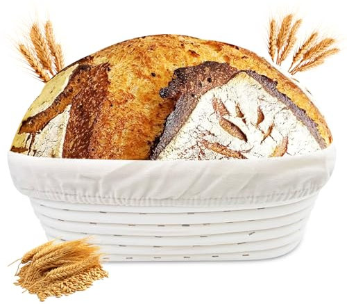Zeripikfoasp Cestino da Lievitazione, Cesto Lievitazione Pane Ovale, Cesto in Rattan Naturale con Tela di Lino, Accessori per La Cottura Del Pane, Cestino per La Fermentazione, per Cottura in Casa