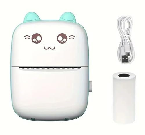 Mini Impresora térmica portátil para móvil con Bluetooth, resolución HD 200 dpi e impresión monocromática. Incluye 1 Rollo de Papel térmico. Color Azul. Regalo Ideal para niños