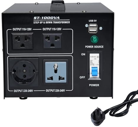 Geevorks 1000W Step Up Step Down Voltage Converter Transformer,Power Converter,220-240V to 110-120V, 2x USB Ports,High Efficiency Good Heat Dissipation