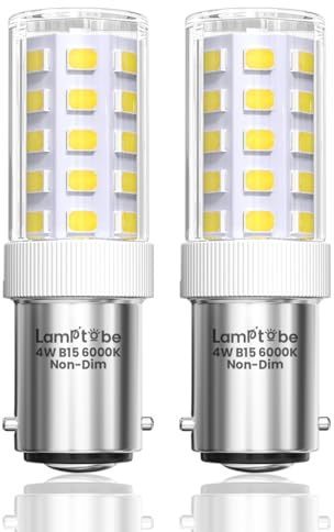 Lamptobe Sewing Machine Light Bulb 4W B15 Small Bayonet Light Bulb Cool White 6000K, 40W Equivalent, AC 220-240V, Ba15d Double LED Bulbs for Sewing Machine, Refrigerator, Appliance Lamps, 2 Pack