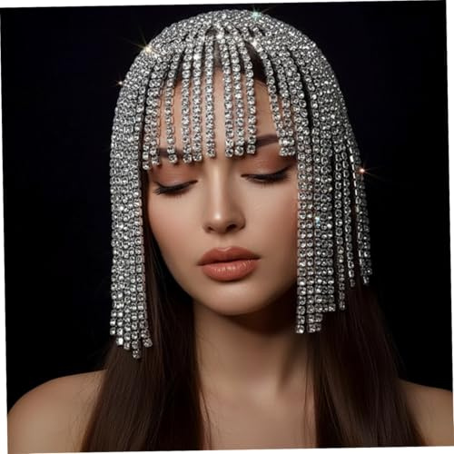 Copricapo da showgirl Catena con strass argentati per costumi e spettacoli Taglia unica.
