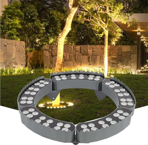 QICBYING LED-Ring-Trädgårdsbelysning - 24V/220V RGB-Trädgårdsbelysning Utomhus, Vattentät IP65-Utomhusstrålkastare i Aluminiumgjutning, Trädgårdsgårdslandskapsbelysning (Varmt ljus, 48W (220V))