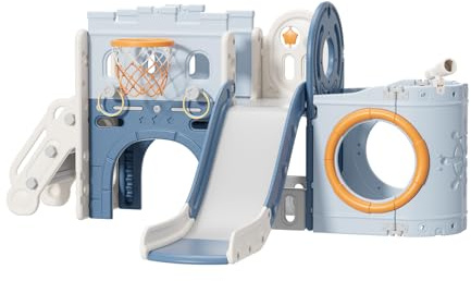 FUKEA Boat Kids Slide, Toddler Large Slide Playground Outdoor Indoor, Garden Slide Climbing Frame with Storage Box, Basketball Hoop, Crawl Tunnel, Multi-function Slide for Toddlers age 1-3(Boat)
