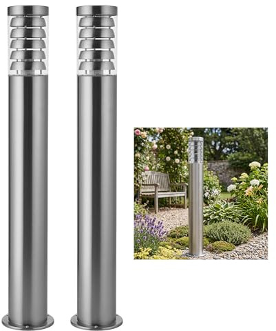 National Lighting Tango IP44 Rated Brushed Stainless Steel Bollard Light Fixture for Outdoors - E27 Pedestal Post Light - LED Compatible Garden Post - Walkways, Pathways, Driveways - 800mm, 2-Pack
