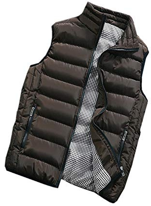 Hombre Otoño invierno Chalecos Sin Mangas De Plumas Chaquetas Algodón Cálido Chaleco Grueso Tops (L,marrón)