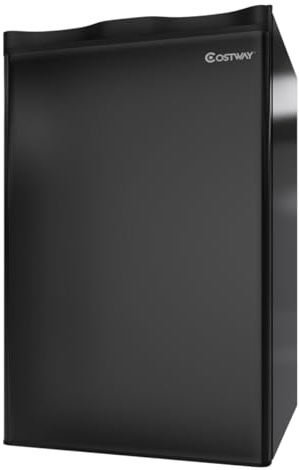 COSTWAY Compact Refrigerator, Single Door 3.2 CU.FT. Mini Fridge Compartment with Adjustable Thermostat and Removable Glass Shelves, Freezer Cooler Fridge for Dorm Apartment Office, Black