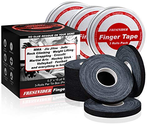 Finger Tape - Strong Athletic Tape | 0.3” x 45 Feet (9 Pack) Tin Set | No Sticky Residue | for Rock Climbing, BJJ Jiu Jitsu, Grappling, Judo, MMA, Rock Climbing and Martial Arts (Black)