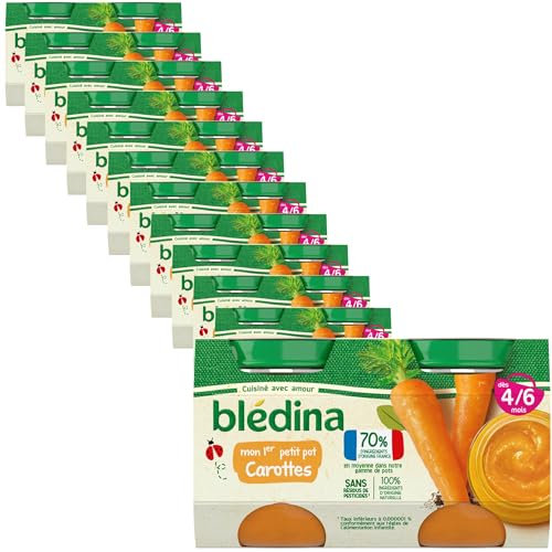 Blédina - Mon 1er Petit Pot bébé - Carottes - 70% d'ingrédients Français - De 4 à 6 mois - 24 pots de 130g