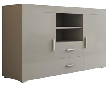MB Muebles Bonitos | Buffet Roque pour Salon et Salle à Manger Moderne | Meuble TV en Mélamine | Couleur Gris Brillant | 140x80x40 cm