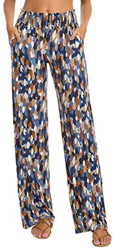 EXCHIC Mujer Cintura Elástica Boho Pantalones Haram Playa Casual Hippie Pantalón con Bolsillos (XL, Series 2#9)