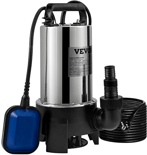 VEVOR Pompe de Relevage Eaux Chargées 1100 W Pompe d’Évacuation pour Eaux Chargées, 333,3 L/min Pompe Immergée Vide Piscine Cave Fosse Septique avec Adaptateur de Décharge pour Pomper Eaux Sales Usées
