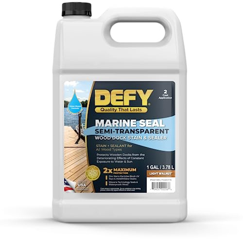 DEFY Marine Seal Semi-Transparent Exterior Wood Stain and Sealer - Waterproof Sealant for Wood Docks, Boat Piers, Marinas, Boardwalks, & More - Light Walnut - 1 Gallon, Made in USA