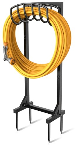 Pattiumo Freestanding Garden Hose Holder, Heavy Duty Water Hose Holder Stand with Stable 4-Spike Base, Fits 5/8 Hoses up to 150ft, No-Drill Yard Storage Alternative to Hose Reel