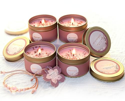 Inspireyes Duftkerzen Set, 4 Pack Kerzen Geschenkset für Frauen, Mutter, Frau, Freundin, Sojawachs mit Trockenblumen, Langlebige Home Duftkerzen für Heilung, Yoga, Aromatherapie, Stressabbau