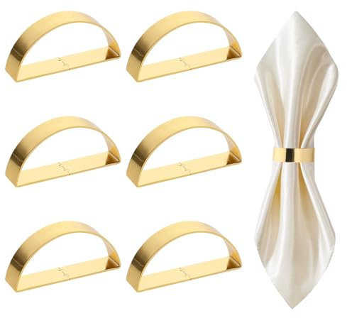 Christmas Napkin Rings, 6 pcs Gold Napkin Rings, Semicircle Metal Napkin Holder Napkin Buckles for Xmas Holiday Wedding Party Dinner Table Decoration