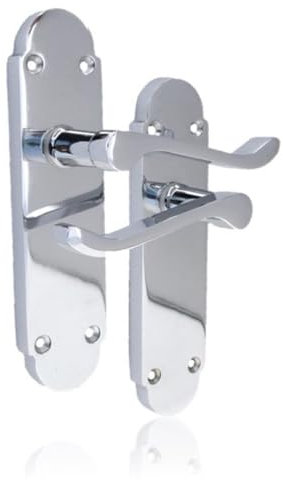 Epsom Door Handle Polished Chrome Scroll Door Handle Set - Victorian Style Internal and External Lever Door Handles with Backplate 170mm x 42mm (Pair of Handles)