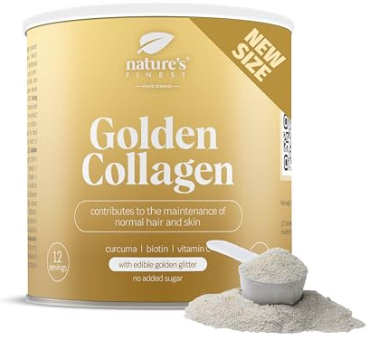 Nature’s Finest by Nutrisslim Golden Collagen Pulver mit Goldenem Glitzer - Kollagen Hydrolysat Type 2 mit Biotin, Vitamin C - Hochdosiert Beauty Kolagendrink for Women