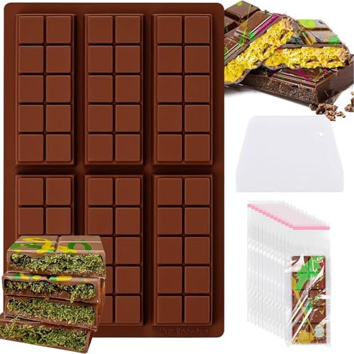 Stampo per Cioccolato in Silicone,Stampi Cioccolatini,per 6 pannelli,Stampo Cioccolato,Stampo per Tavoletta di Cioccolato,senza BPA,per Cioccolatini Dubai,Waffle,Torrone,Caramelle (A)