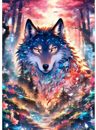 QQYRHN 5D Fantasie Wolf Diamond Painting Kit für Erwachsene Anfänger Wald Diamant Kunst Kits Vollständiges DIY Traumland Diamantstickerei-Set Perfekt zur Entspannung und Dekoration 30x40 cm