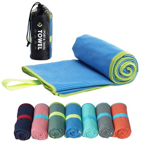 4Monster Microfiber Camping Towel - Quick Dry, Super Absorbent, Lightweight Travel Towel for Hiking, Beach, Gym, Backpacking, Yoga - Compact with Carry Bag (Blue, Medium(40.00 x 20.00))