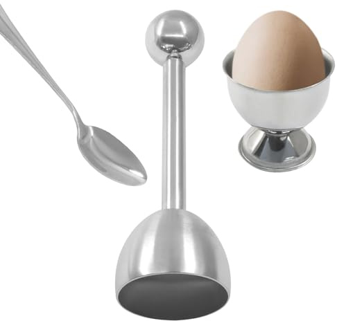 Marvexi Professional Egg Opening Kit - Complete 5Pcs Set with Topper, 2 Spoons & 2 Cups | Stainless Steel Shell Remover for Soft/Hard Boiled Eggs