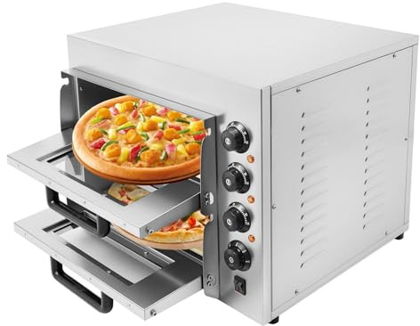 Forno elettrico professionale per pizza 3000 W – 2 livelli Gastro con pietre di cordierite fino a 400 °C per pizzerie, panifici e casalinghi (acciaio inossidabile)