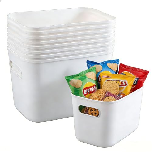suaywo 10 cajas de almacenamiento de plástico, canastas de cocina, cestas de almacenamiento de plástico, cestas de almacenamiento abiertas con asas, adecuadas para oficina y hogar, 26 x 17 x 15 cm