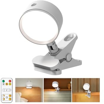 GOVSSING Lampara Lectura Cama Sin Cable con Recargable 5000mAh, USB LED Lampara Pinza Cabecero Cama 360° Giratorio de 3 Colores Camping