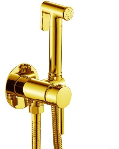 Adjustable Bidet Spray Set with Zinc Alloy Wall Mounted Sprayer, Toilet Bidet Hose Kit, Chrome/Black/Gold Angle Valve for Bathroom(Gold)