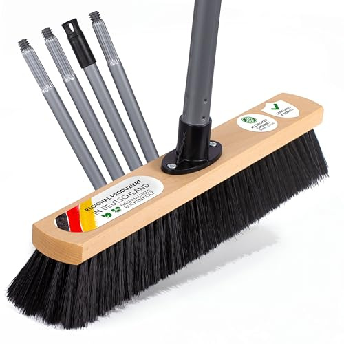 ORGAFLIX Balai avec manche de 40 cm - Balai d'intérieur en fibres synthétiques fines - Fabriqué en Allemagne et en Italie - Balai robuste pour la maison et la salle - Élimine la poussière et la saleté
