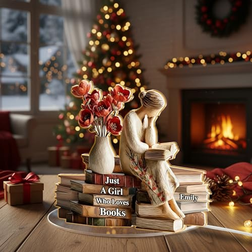 CHILLEVER Just A Girl Who Loves Books Light Box, Custom Book Lover 3D LED Night Light, Personalized Reading Gifts for Bookworm, Bookish, Book Reader, Christmas Night Home Decors, Library Decoration 06