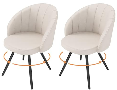 YOUDENOVA Lot de 2 chaises de salle à manger pivotantes en velours rembourré avec dossier - Pour salle à manger, cuisine et salon - Beige