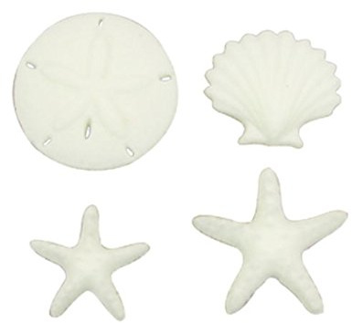 Beachcomber Asst. Sea Shell Sand Dollar Star Fish Decorations Sugar Topper Celebrate Cup Cake Cake Cookie toppers 12 count