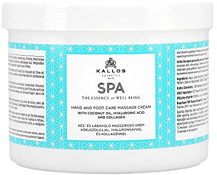 Kallos Spa Hand-Fußpflege Massiercreme mit Kokosöl, Hyaluronsäure und Kollagen, 500 ml