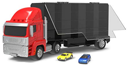 Driven by Battat - Camion Porte-Auto Jouet pour Enfants - Porte-Jouets et 2 Voitures tractables - Jouet Camion de Transport - 3 Ans et +
