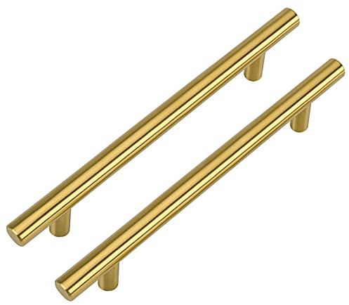 LONTAN 10 Pièce Dorée Poignée Meuble Cuisine 128mm T en Acier Inoxydable Poignées de Meubles LS201GD128