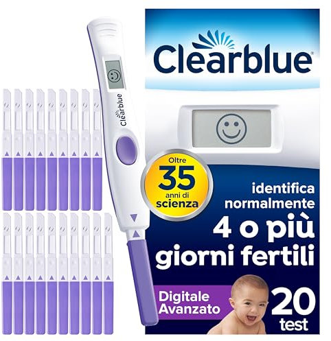 Test di ovulazione Clearblue Digitale Avanzato Aumenta le tue possibilità di rimanere incinta,1 portastick digitale e 20 Test di ovulazione, prova l'app GRATUITA Tracker mestruazioni e ciclo Clearblue