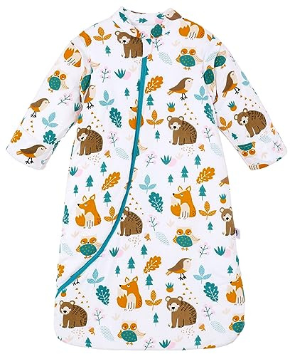 Chilsuessy Baby Schlafsack Winter, Abnehmbare Ärmel, warm gefüttert 3.5 Tog Winter Schlafsäcke Jungen Mädchen Schlafsack für Kleinkinder von 6 Monaten bis 6 Jahre, Wald Tiere, M/Baby Höhe 75-90cm