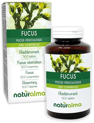 Fucus o Sargazo vejigoso (Fucus vesiculosus) talo (alga) Naturalma - 150 g - 300 comprimidos - Complemento alimenticio - Natural y Vegano