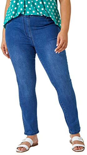 Roman Originals Jeggings for Women UK Jean Ladies Stretchy Trousers Denim Leggings High Waist Rise Pull On Skinny Straight Leg Cotton Pants Smart Casual - Plus Blue (31 inch) - Size 30-32