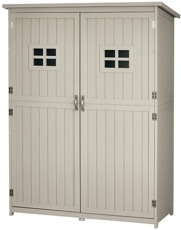 Outsunny Abri de Jardin Remise pour Outils sur Pied Dim. 128L x 50l x 164H cm avec 2 étagères 2 Portes et 2 fenêtres Toit en Bitume étanche Bois pré-huilé Sapin Gris