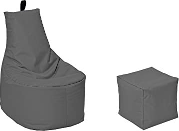 MILLINDABAG Modern Sitzsack für Kinder und Erwachsene Sessel Kissen In & Outdoor Gaminggeignet & bereits gefüllt Sitzkissen Bodenkissen (Anthrazit, XXL - Durchmesser 78 cm mit Hocker)