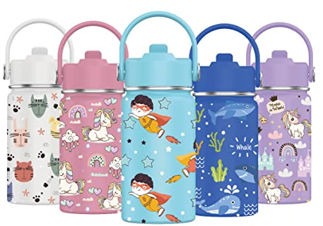 Botella de Agua para Niños de Acero Inoxidable 350ml - Térmica y Reutilizable | Sin BPA | Mantiene 24H Frio / 12H Calor | Termo y Hermética - Doble Pared al Vacío a Prueba de Fugas (Superhéroe)