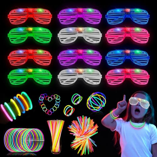 Braccialetti Luminosi Fluorescenti 62 Pezzi, 12 Occhiali LED Occhiali Luminosi per Feste e 50 Starlight Bracciali Luminosi Fluorescenti, Gadget Compleanno Bambini per Party, Feste e Carnevale
