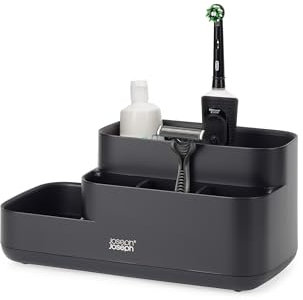 Joseph Joseph EasyStore Rangement Multifonctionnel pour Accessoires de Salle de Bain et Brosses à Dents, Noir Mat
