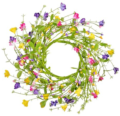 LSKYTOP Artificial Flower Wreath with Green Leaves Berries Wildflower Spring Summer Wreath for Front Door Wall Wedding Decor,12inch (1)
